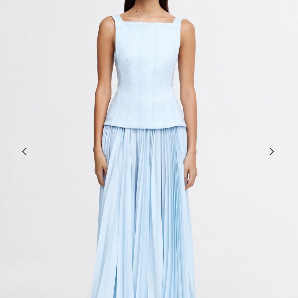 Acler Light Blue Maxi Dress Pleated Midi